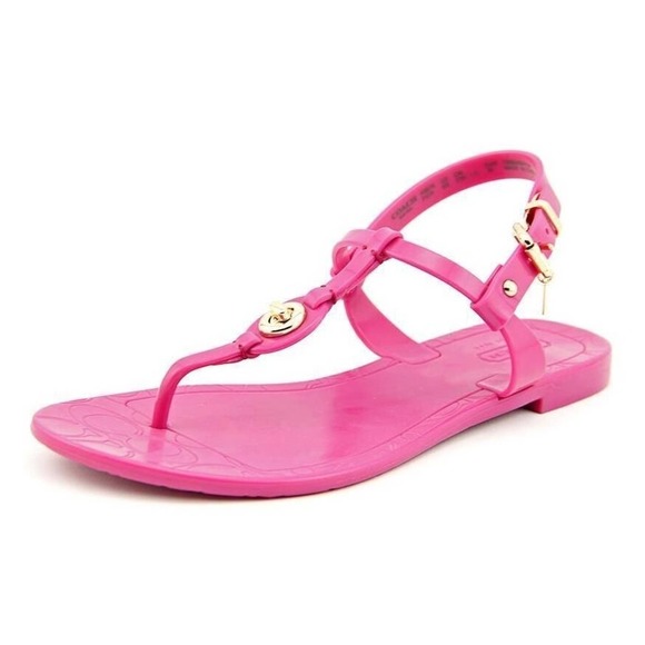 Coach PIER Jelly PVC Signature C-Logo Thong Sandal Slide Flat Hot Pink 6 New - Picture 1 of 5
